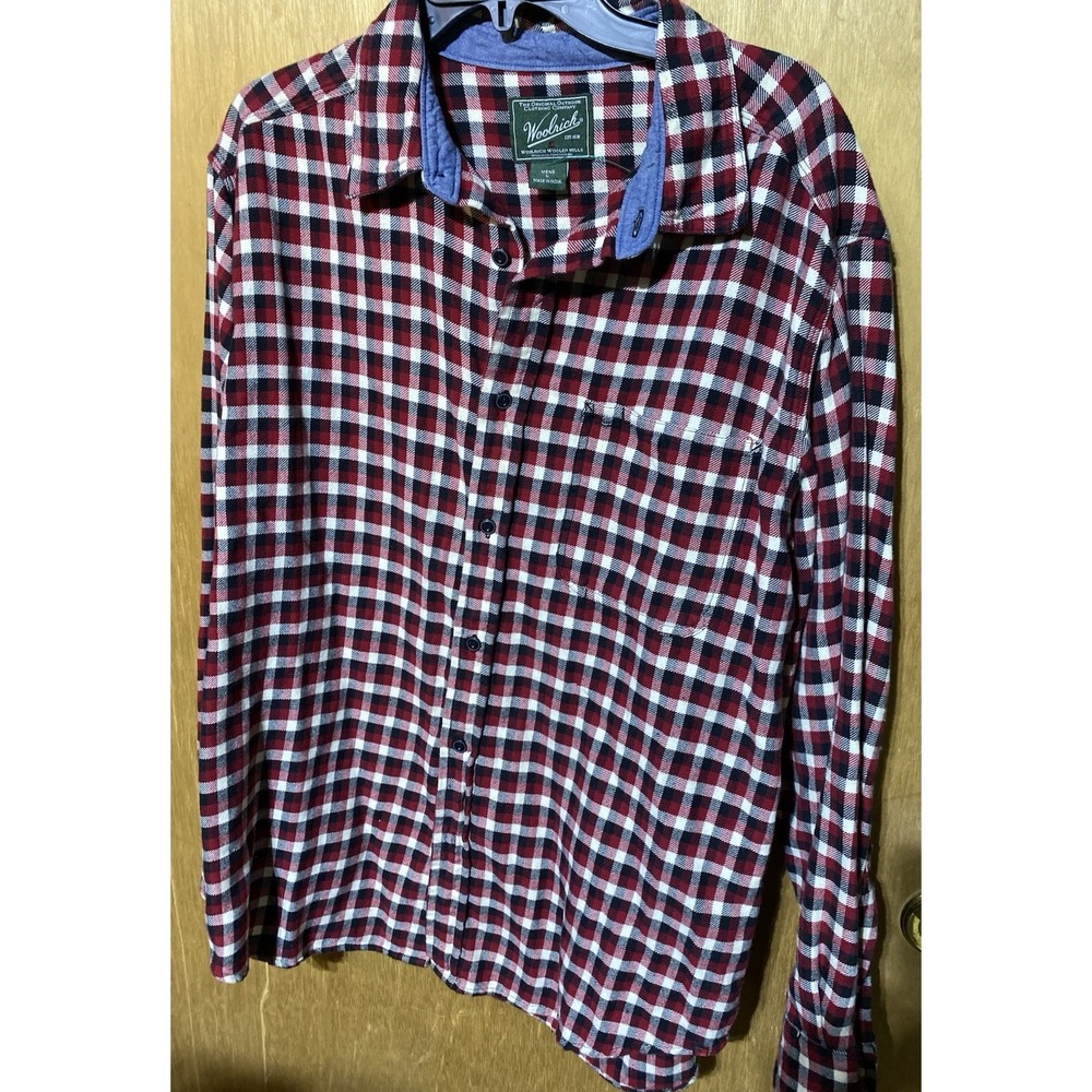 Woolrich Mens Size Large Maple Plaid Brushed Flannel Shirt Retail $60 Red black